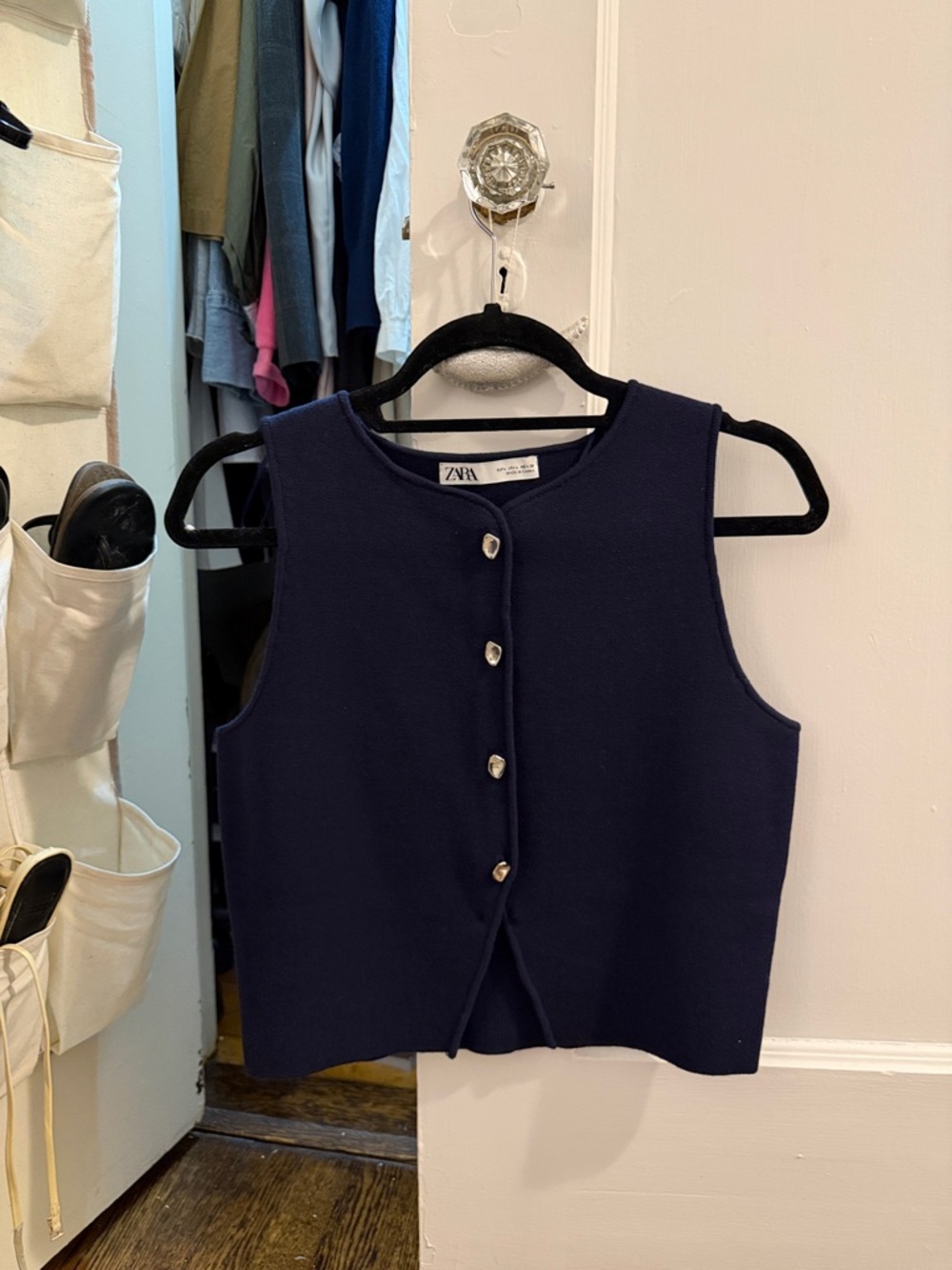 Zara Dark Navy Sleeveless Knit Button Vest